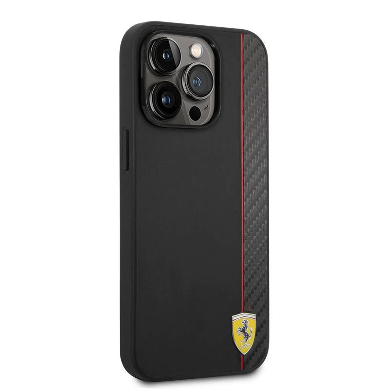 Apple iPhone 14 Pro Max Kılıf Ferrari M-safe Şarj Özellikli Pu Deri Ve Karbon Şeritli Dizayn Kapak - 7