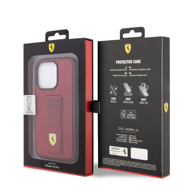 Apple iPhone 14 Pro Max Kılıf Ferrari Orjinal Lisanlı Klasik Metal Logolu Delikli Standlı Deri Kapak - 9
