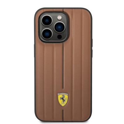Apple iPhone 14 Pro Max Kılıf Ferrari Orjinal Lisanslı Deri Arka Yüzey Metal Logolu Şerit Tasarımlı Kapak - 4
