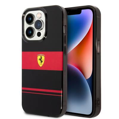 Apple iPhone 14 Pro Max Kılıf Ferrari Orjinal Lisanslı M-safe Şarj Özellikli Yatay Çizgili Dizayn Kapak - Ferrari