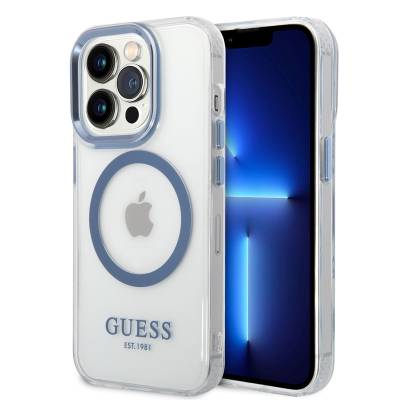 Apple iPhone 14 Pro Max Kılıf GUESS M-safe Şarj Özellikli Metal Kamera Çerçeveli Kapak - Guess