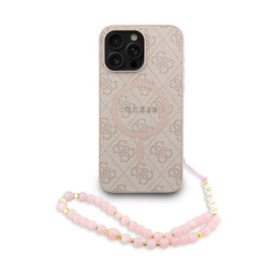 Apple iPhone 14 Pro Max Kılıf Guess Orjinal Lisanslı M-safe Şarj Özellikli PU Deri Bilek Askı İpli Yazı Logolu Kapak - Guess