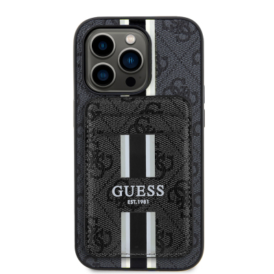 Apple iPhone 14 Pro Max Kılıf Guess Orjinal Lisanslı M-safe Şarj Özellikli 4G Desenli Çizgili Kartlıklı Kapak - Guess