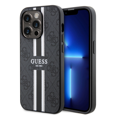 Apple iPhone 14 Pro Max Kılıf Guess Orjinal Lisanslı M-safe Şarj Özellikli 4G Şerit Tasarımlı Printed Kapak - Guess