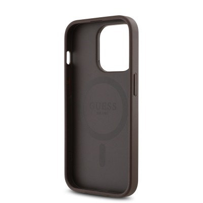 Apple iPhone 14 Pro Max Kılıf Guess Orjinal Lisanslı M-safe Şarj Özellikli PU Üçgen Logo 4G Desenli Kapak - 10