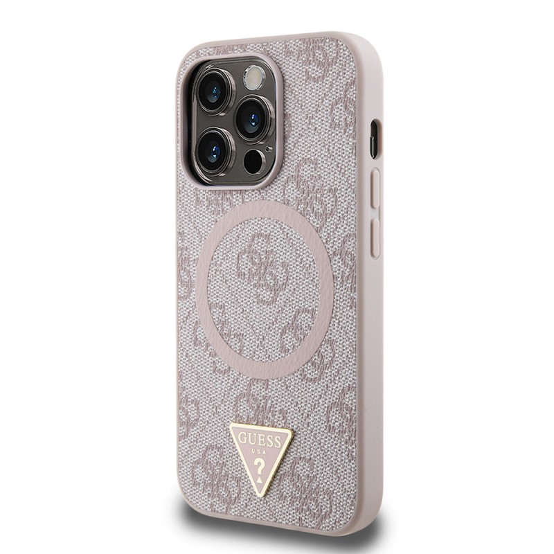 Apple iPhone 14 Pro Max Kılıf Guess Orjinal Lisanslı M-safe Şarj Özellikli PU Üçgen Logo 4G Desenli Kapak - 12