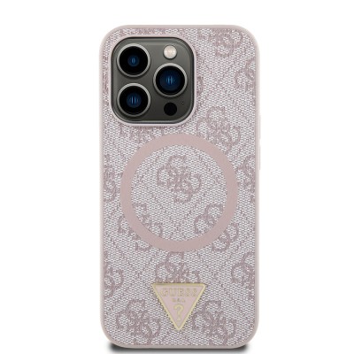 Apple iPhone 14 Pro Max Kılıf Guess Orjinal Lisanslı M-safe Şarj Özellikli PU Üçgen Logo 4G Desenli Kapak - 13