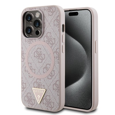 Apple iPhone 14 Pro Max Kılıf Guess Orjinal Lisanslı M-safe Şarj Özellikli PU Üçgen Logo 4G Desenli Kapak - 4