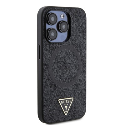 Apple iPhone 14 Pro Max Kılıf Guess Orjinal Lisanslı M-safe Şarj Özellikli PU Üçgen Logo 4G Desenli Kapak - 21