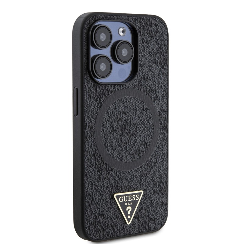 Apple iPhone 14 Pro Max Kılıf Guess Orjinal Lisanslı M-safe Şarj Özellikli PU Üçgen Logo 4G Desenli Kapak - 21