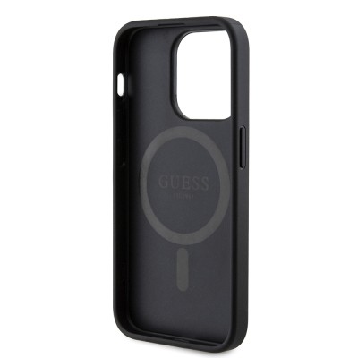 Apple iPhone 14 Pro Max Kılıf Guess Orjinal Lisanslı M-safe Şarj Özellikli PU Üçgen Logo 4G Desenli Kapak - 24