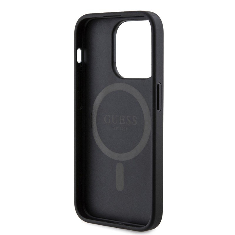 Apple iPhone 14 Pro Max Kılıf Guess Orjinal Lisanslı M-safe Şarj Özellikli PU Üçgen Logo 4G Desenli Kapak - 24