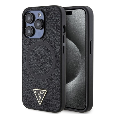 Apple iPhone 14 Pro Max Kılıf Guess Orjinal Lisanslı M-safe Şarj Özellikli PU Üçgen Logo 4G Desenli Kapak - 3