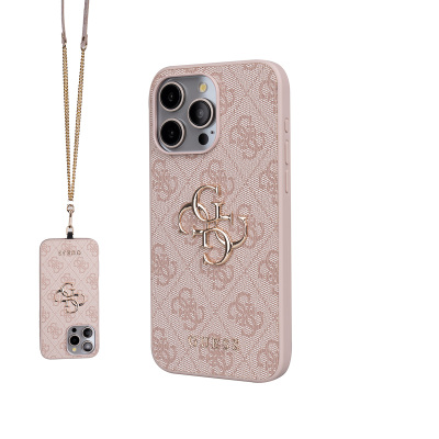 Apple iPhone 14 Pro Max Kılıf Guess Orjinal Lisanslı PU Deri 4G Büyük Metal Logolu Çapraz Vücut Askılı Kapak - Guess