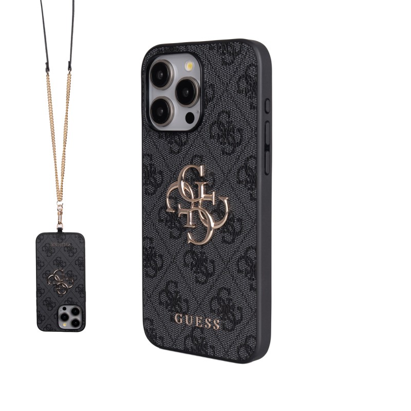Apple iPhone 14 Pro Max Kılıf Guess Orjinal Lisanslı PU Deri 4G Büyük Metal Logolu Çapraz Vücut Askılı Kapak - 3