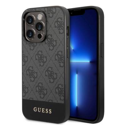 Apple iPhone 14 Pro Max Kılıf GUESS PU Deri Şerit Logo Dizaynlı Kapak - Guess