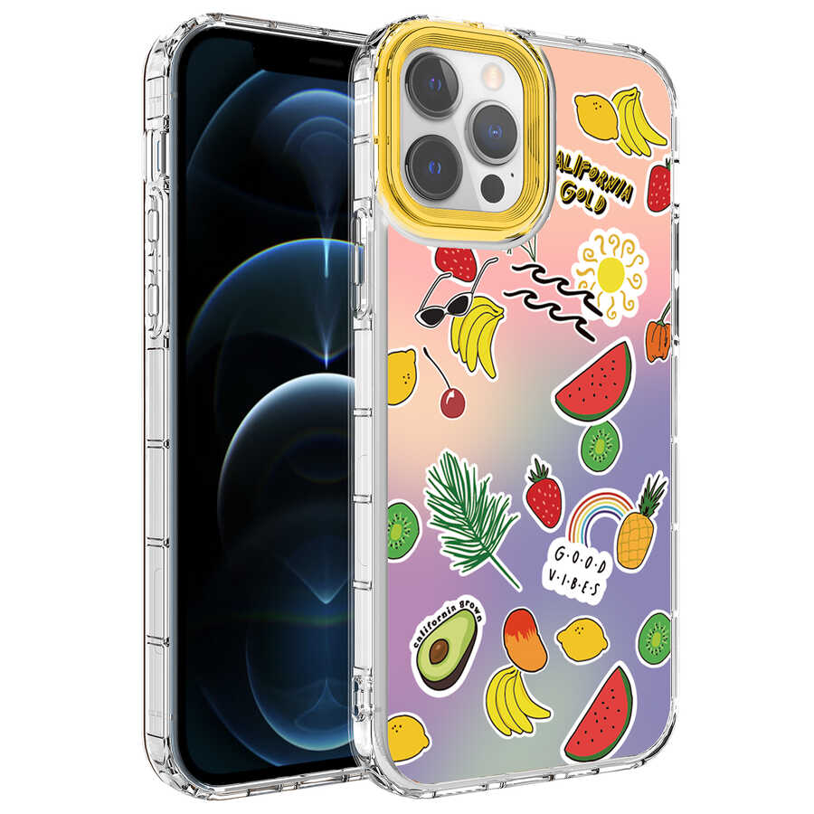 Apple iPhone 14 Pro Max Kılıf Kamera Korumalı Renkli Desenli Sert Silikon Zore Korn Kapak - NO4