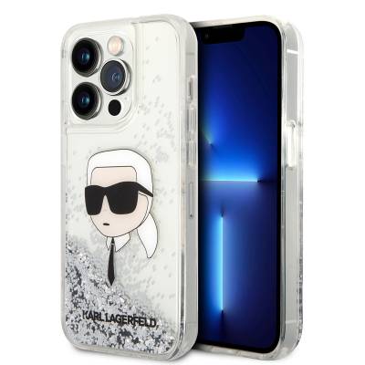 Apple iPhone 14 Pro Max Kılıf Karl Lagerfeld Sıvılı Simli Karl Head Dizayn Kapak - Karl Lagerfeld
