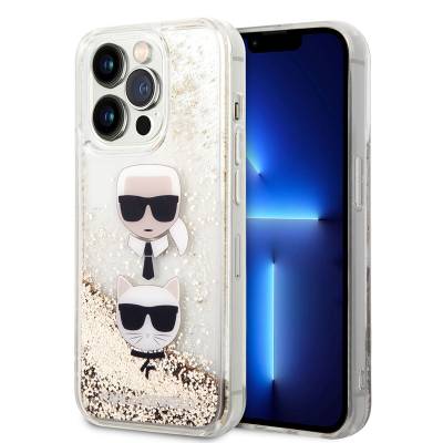 Apple iPhone 14 Pro Max Kılıf Karl Lagerfeld Sıvılı Simli K&C Head Dizayn Kapak - Karl Lagerfeld