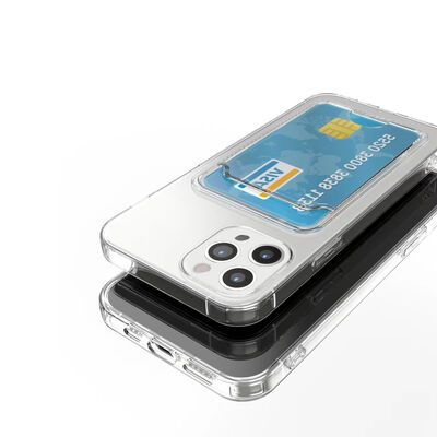 Apple iPhone 14 Pro Max Kılıf Kartlıklı Şeffaf Zore Setra Clear Silikon Kapak