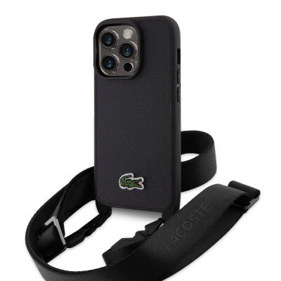 Apple iPhone 14 Pro Max Kılıf Lacoste Orjinal Lisanslı PU Pike Desenli Arka Yüzey Askılı İkonik Timsah Dokuma Logolu Kapak - 9