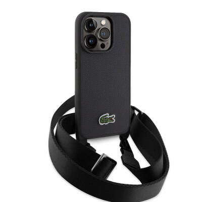 Apple iPhone 14 Pro Max Kılıf Lacoste Orjinal Lisanslı PU Pike Desenli Arka Yüzey Askılı İkonik Timsah Dokuma Logolu Kapak - 11