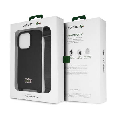 Apple iPhone 14 Pro Max Kılıf Lacoste Orjinal Lisanslı PU Pike Desenli Arka Yüzey Askılı İkonik Timsah Dokuma Logolu Kapak - 15