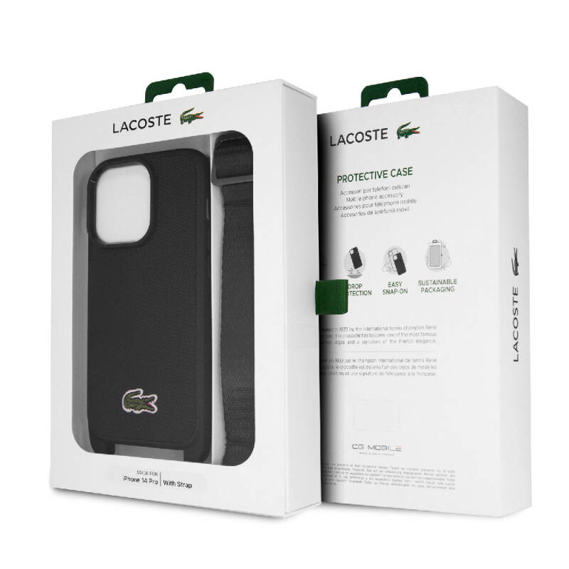 Apple iPhone 14 Pro Max Kılıf Lacoste Orjinal Lisanslı PU Pike Desenli Arka Yüzey Askılı İkonik Timsah Dokuma Logolu Kapak - 15