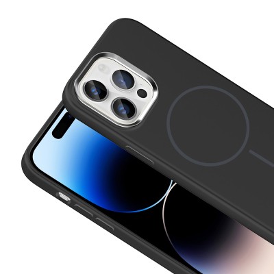 Apple iPhone 14 Pro Max Kılıf M-Safe Şarj Özellikli Metal Kamera Çerçeveli Zore Edi Silikon Kapak - 22