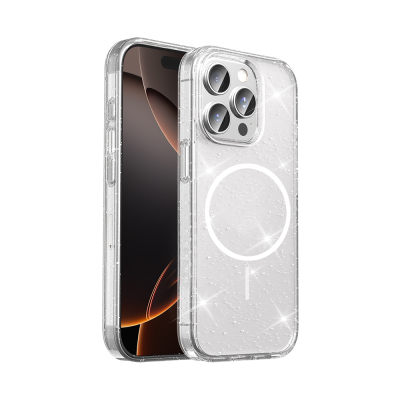 Apple iPhone 14 Pro Max Kılıf M-safe Şarj Özellikli Parlayan Simli Saydam Renkli Zore Maris Kapak - Zore