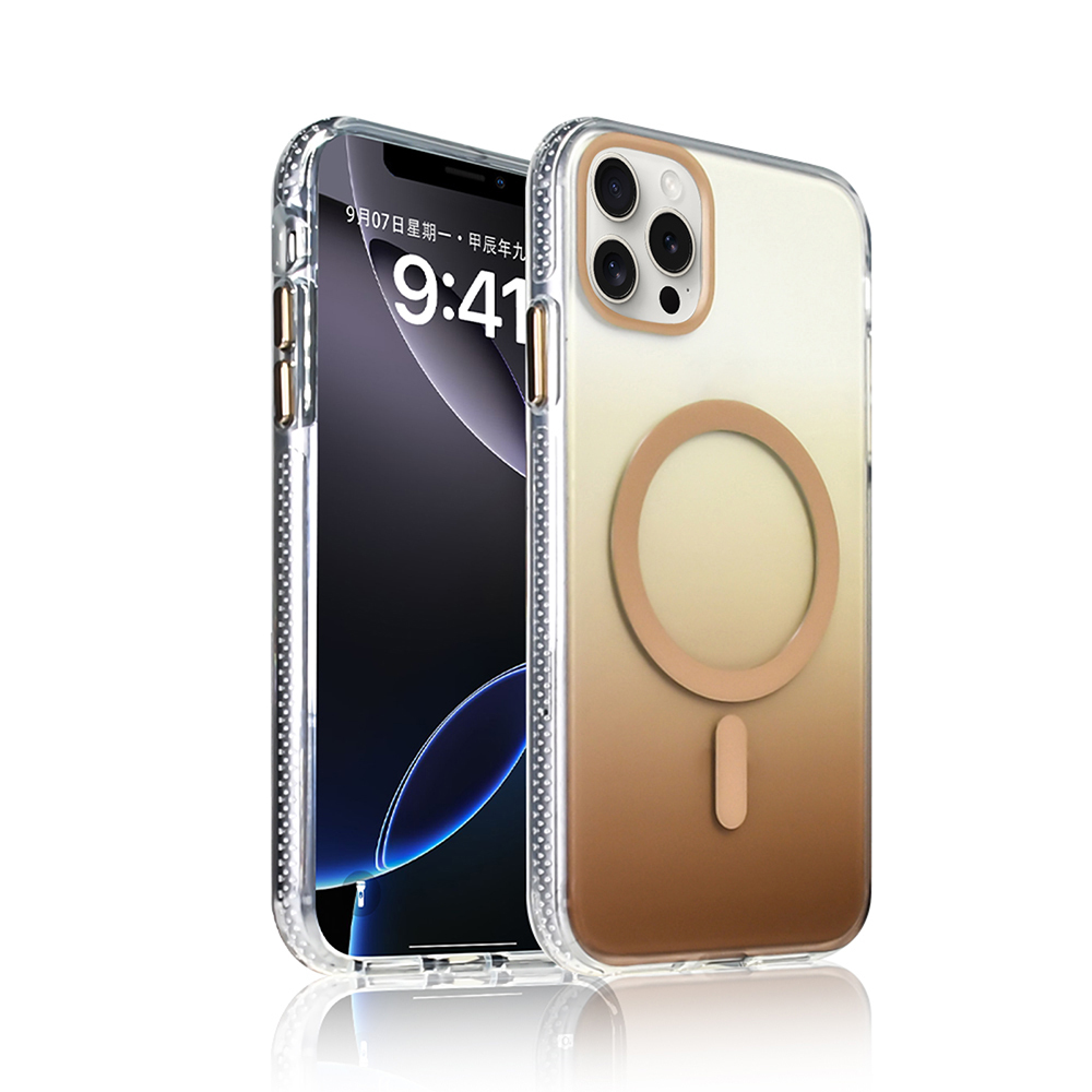 iPhone 14 Pro Max Kılıf M-safe Şarj Özellikli Transparan Renk Geçişli Zore Toros Kapak - Gold