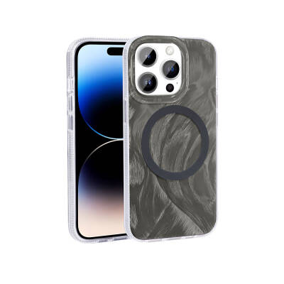 Apple iPhone 14 Pro Max Kılıf M-safe Şarj Özellikli Fırça Boya Desenli Zore Palet Kapak - Zore