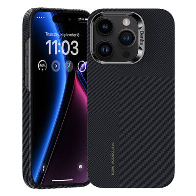 Apple iPhone 14 Pro Max Kılıf M-safe Şarj Özellikli Karbon Fiber Benks Montage ArmorAir Kevlar Kapak - Benks