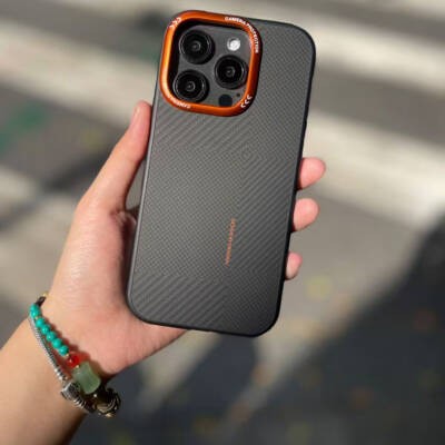 Apple iPhone 14 Pro Max Kılıf M-safe Şarj Özellikli Karbon Fiber Görünümlü Zore Kamp Kapak - 9