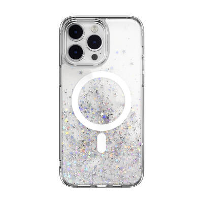 Apple iPhone 14 Pro Max Kılıf M-safe Şarj Özellikli Parlayan Simli Şeffaf Lisanslı Switcheasy Starfield-M Kapak - Switcheasy