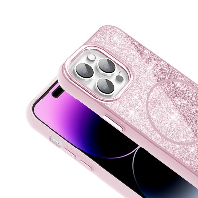 Apple iPhone 14 Pro Max Kılıf M-safe Şarj Özellikli Parlayan Simli Zore Okso Kapak - 8