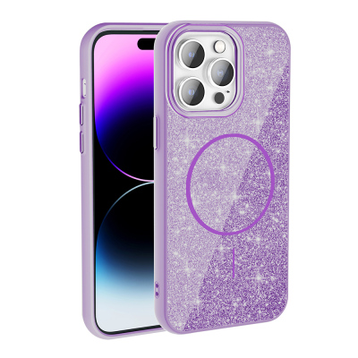 Apple iPhone 14 Pro Max Kılıf M-safe Şarj Özellikli Parlayan Simli Zore Okso Kapak - Zore