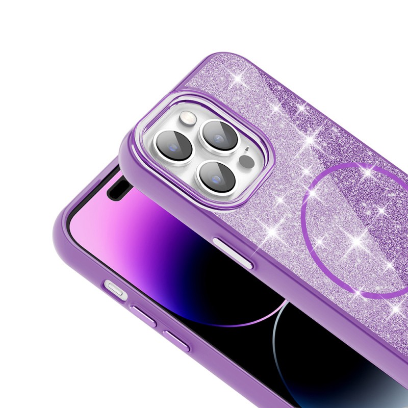 Apple iPhone 14 Pro Max Kılıf M-safe Şarj Özellikli Parlayan Simli Zore Okso Kapak - 5