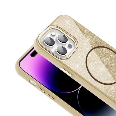 Apple iPhone 14 Pro Max Kılıf M-safe Şarj Özellikli Parlayan Simli Zore Okso Kapak - 11