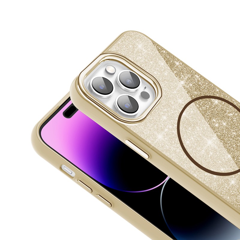 Apple iPhone 14 Pro Max Kılıf M-safe Şarj Özellikli Parlayan Simli Zore Okso Kapak - 11