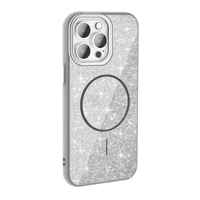Apple iPhone 14 Pro Max Kılıf M-safe Şarj Özellikli Parlayan Simli Zore Okso Kapak - 13
