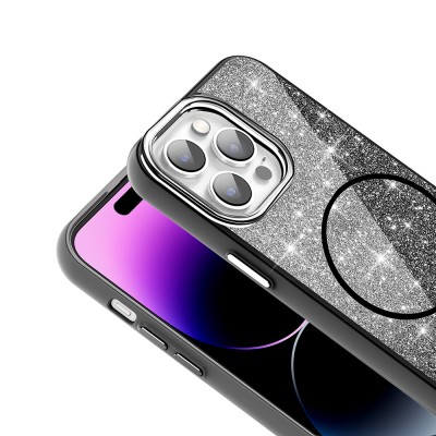 Apple iPhone 14 Pro Max Kılıf M-safe Şarj Özellikli Parlayan Simli Zore Okso Kapak - 17