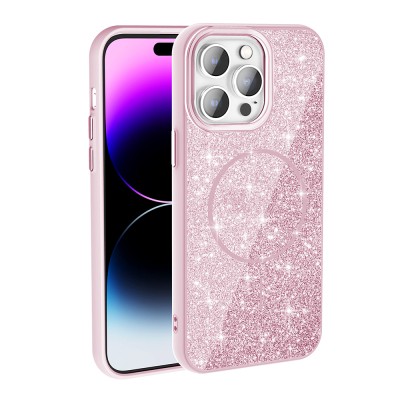 Apple iPhone 14 Pro Max Kılıf M-safe Şarj Özellikli Parlayan Simli Zore Okso Kapak - 6