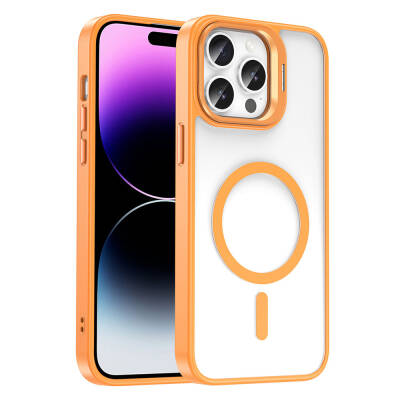 Apple iPhone 14 Pro Max Kılıf M-safe Şarj Özellikli Standlı Zore M-safe Klon Lensli Kapak - Zore