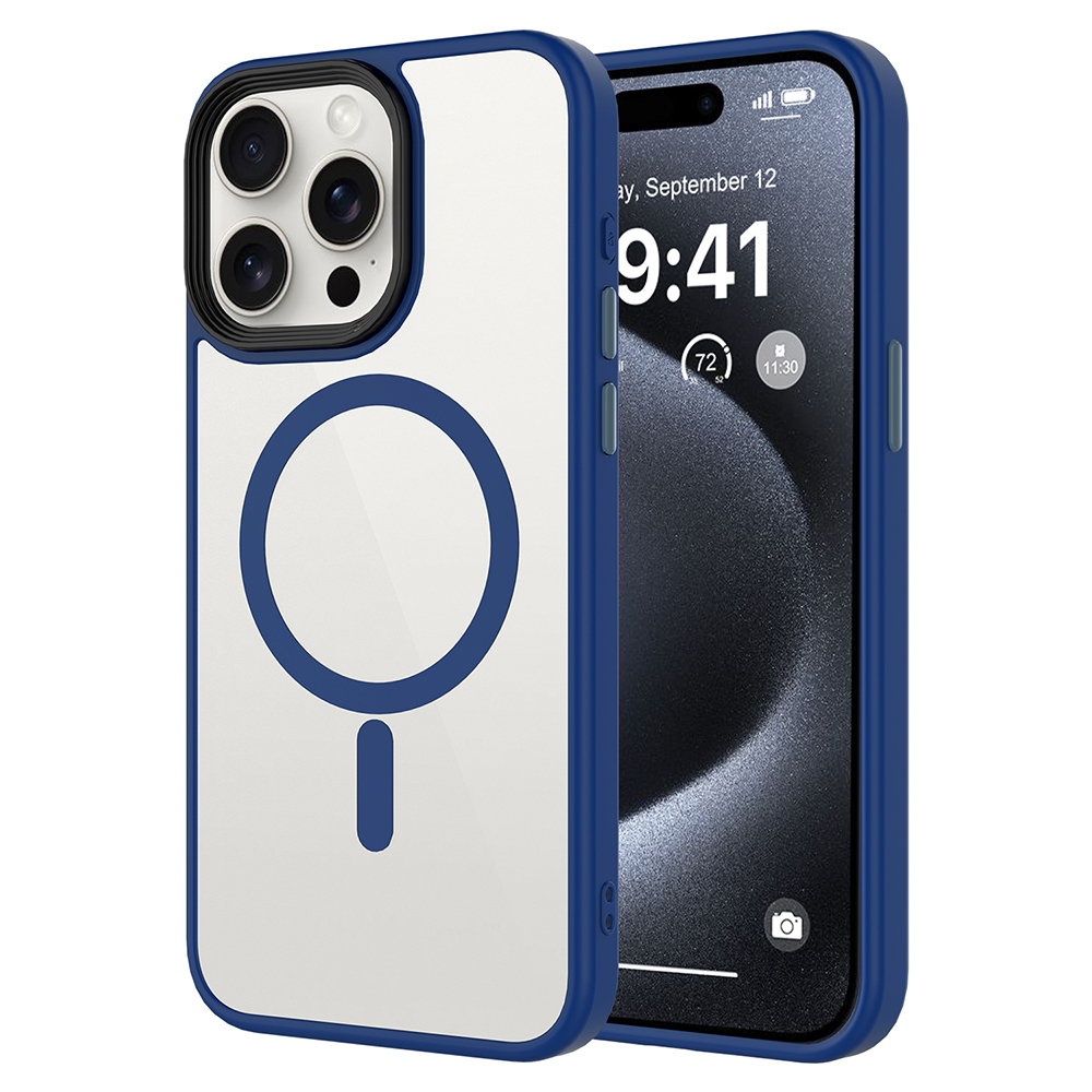 Apple iPhone 14 Pro Max Kılıf Mat Arka Yüzey Wireless Şarj Özellikli Zore Flet M-safe Kapak - Mavi