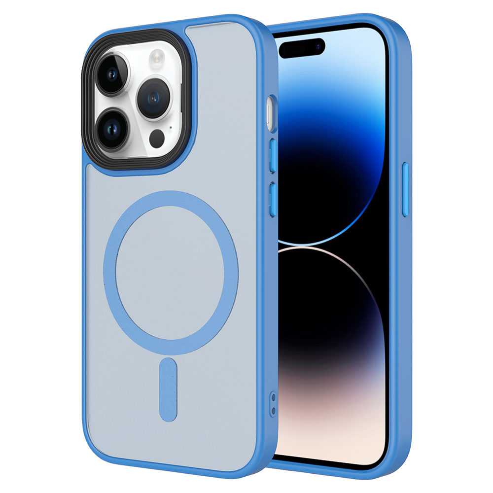 Apple iPhone 14 Pro Max Kılıf Mat Arka Yüzey Wireless Şarj Özellikli Zore Flet M-safe Kapak - Açık Mavi