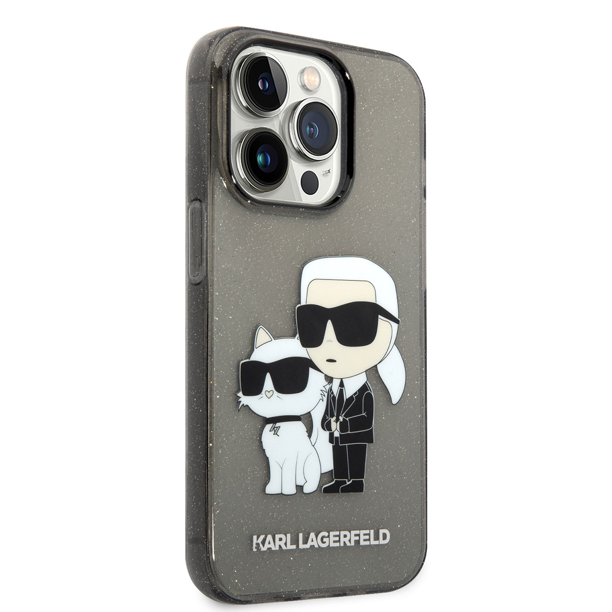 Apple iPhone 14 Pro Max Kılıf Karl Lagerfeld Transparan Simli K&C Dizayn Kapak - Siyah