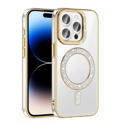 Apple iPhone 14 Pro Max Kılıf Pırlanta Taş Tasarımlı M-safe Şarj Özellikli Zore Karetta Silikon Kapak - 10