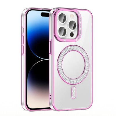 Apple iPhone 14 Pro Max Kılıf Pırlanta Taş Tasarımlı M-safe Şarj Özellikli Zore Karetta Silikon Kapak - 12