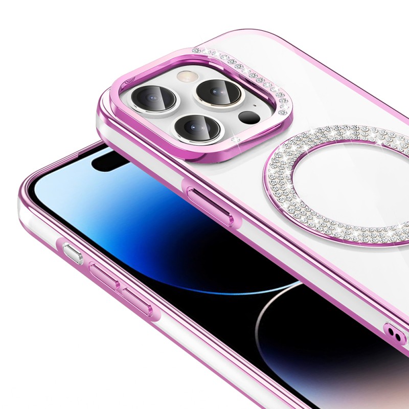 Apple iPhone 14 Pro Max Kılıf Pırlanta Taş Tasarımlı M-safe Şarj Özellikli Zore Karetta Silikon Kapak - 13